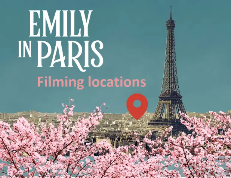 Emily in paris filming locations, Eiffel tower and cherry blossoms