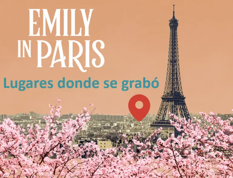 Lugares donde se grabo emily in paris. Torre eiffel y flores de cerezo rosadas, paisaje de paris