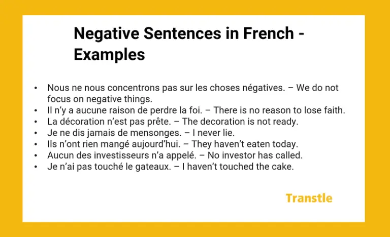 Negative sentences in french examples